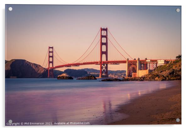 Golden Gate Sunset Acrylic by Phil Emmerson