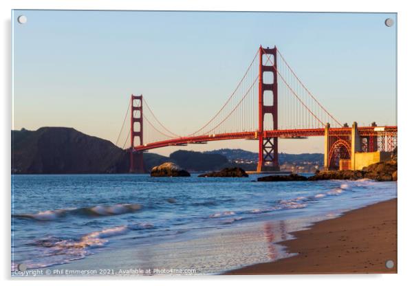 Golden Gate Bridge at dusk Acrylic by Phil Emmerson