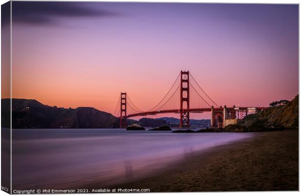 Dusk at the Golden Gate Bridge Canvas Print by Phil Emmerson