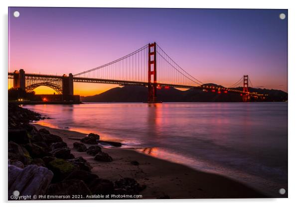 Dusk at the Golden Gate Bridge Acrylic by Phil Emmerson