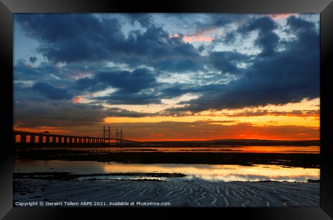 Prince of Wales Bridge and Welsh Coast from Severn Beach, South Gloucestershire, England, UK Framed Print by Geraint Tellem ARPS