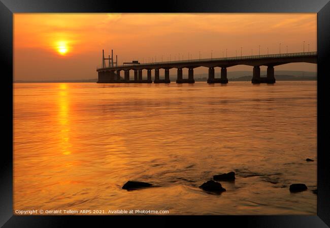 Prince of Wales Bridge and Welsh Coast from Severn Beach, South Gloucestershire, England, UK Framed Print by Geraint Tellem ARPS