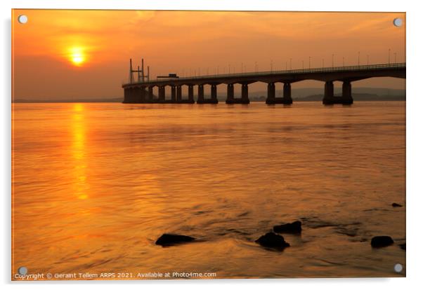 Prince of Wales Bridge and Welsh Coast from Severn Beach, South Gloucestershire, England, UK Acrylic by Geraint Tellem ARPS