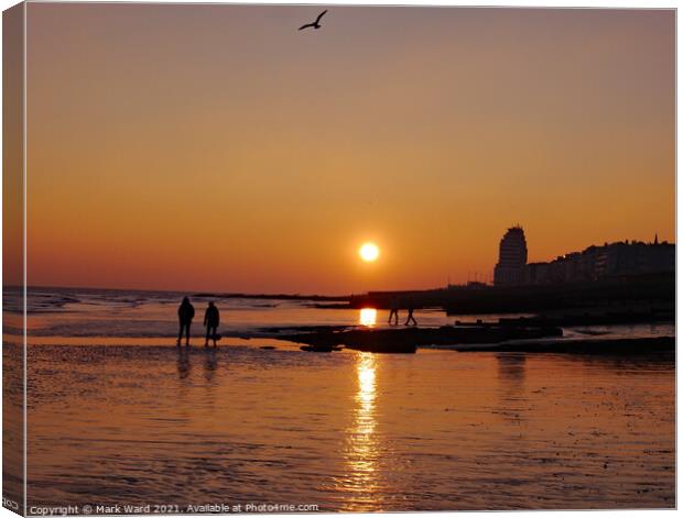 Sunset Sand and Sea. Canvas Print by Mark Ward