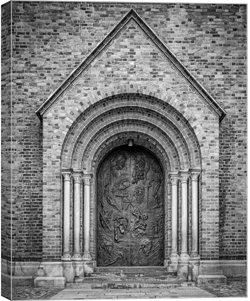Roskilde Cathedral Main Entrance Black and White Edit Canvas Print by Antony McAulay