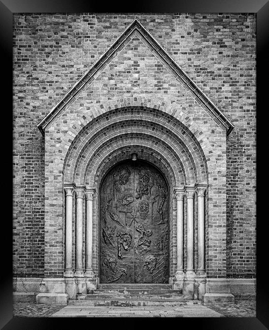 Roskilde Cathedral Main Entrance Black and White Edit Framed Print by Antony McAulay