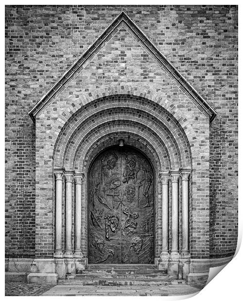 Roskilde Cathedral Main Entrance Black and White Edit Print by Antony McAulay