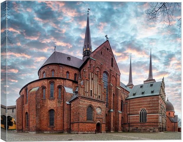 Roskilde Cathedral Sunset Stitch Canvas Print by Antony McAulay