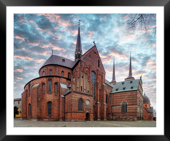Roskilde Cathedral Sunset Stitch Framed Mounted Print by Antony McAulay