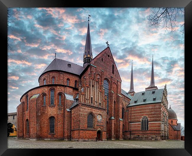 Roskilde Cathedral Sunset Stitch Framed Print by Antony McAulay