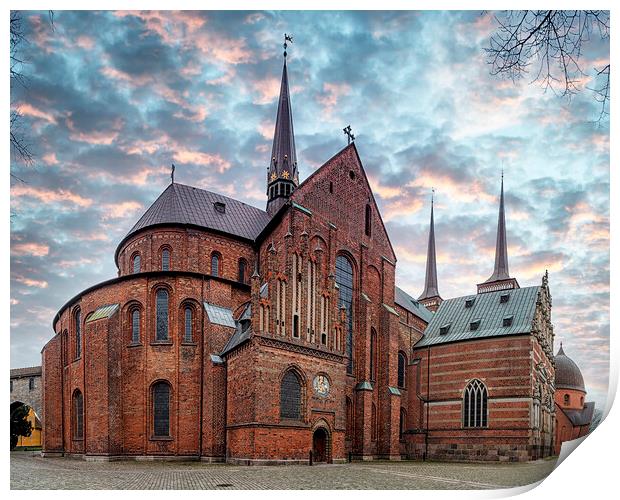 Roskilde Cathedral Sunset Stitch Print by Antony McAulay