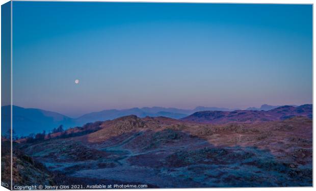 Moon set over the Langdales  Canvas Print by Jonny Gios