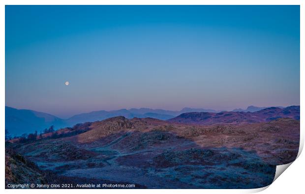Moon set over the Langdales  Print by Jonny Gios