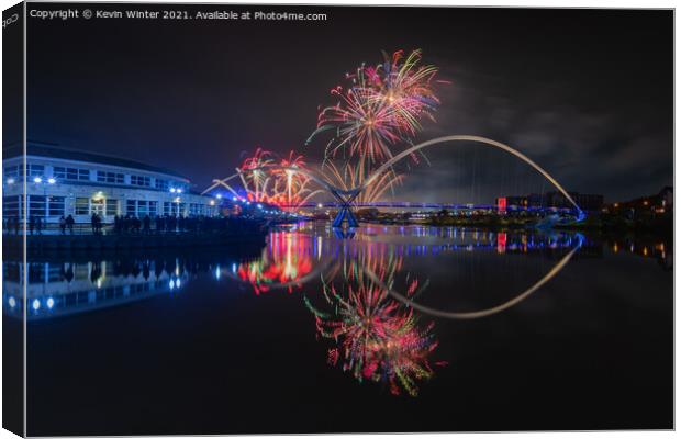 Infinity Bridge Fireworks Canvas Print by Kevin Winter