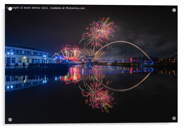 Infinity Bridge Fireworks Acrylic by Kevin Winter