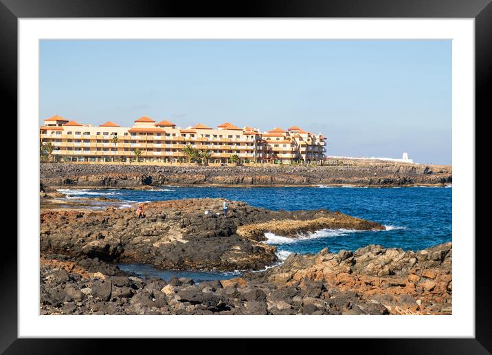 People fishing ,  Fuerteventura, Spain Framed Mounted Print by chris smith