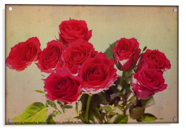 Red roses! Acrylic by Nadeesha Jayamanne