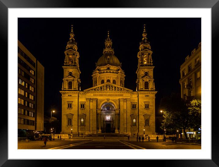 St Stephen's Basilica at night,  Budapest Framed Mounted Print by Jo Sowden