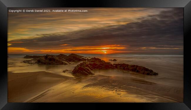 Crooklets Beach Sunset #2, Bude, Cornwall Framed Print by Derek Daniel