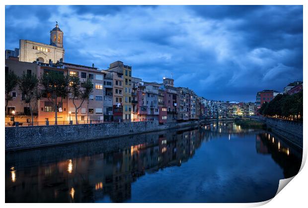 Girona City at Dusk Print by Artur Bogacki