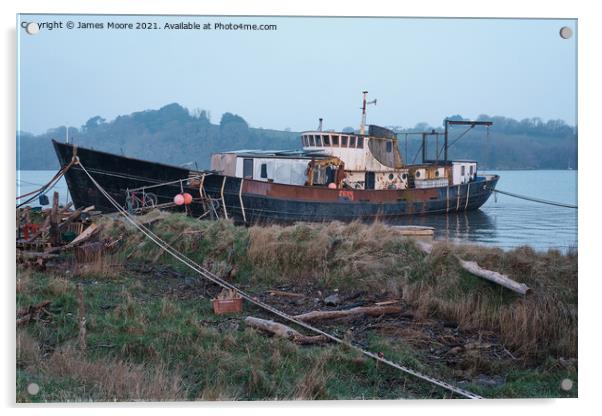 Houseboat on the River Torridge Acrylic by James Moore