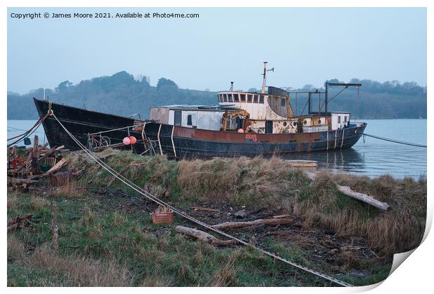 Houseboat on the River Torridge Print by James Moore