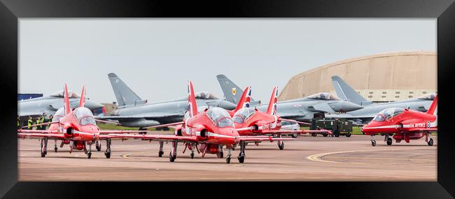 Red Arrows taxi in front of four Typhoons Framed Print by Jason Wells