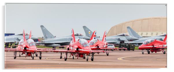 Red Arrows taxi in front of four Typhoons Acrylic by Jason Wells