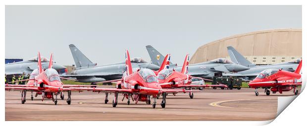 Red Arrows taxi in front of four Typhoons Print by Jason Wells