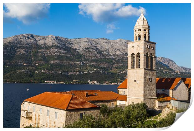 Bell tower outside the Old Town of Korcula Print by Jason Wells
