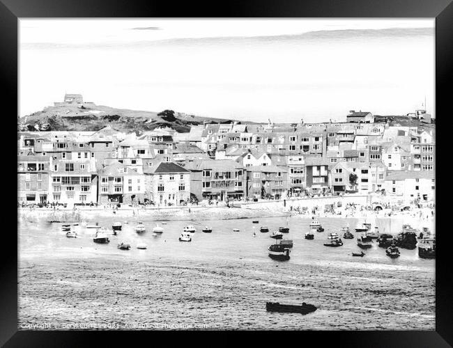 Nostalgic Charms of Monochrome St Ives Framed Print by Beryl Curran