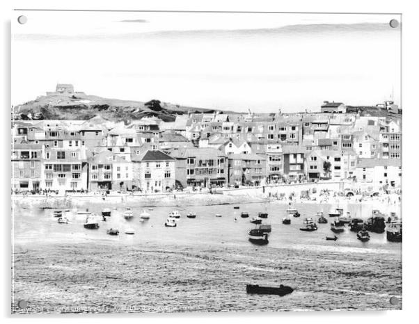 Nostalgic Charms of Monochrome St Ives Acrylic by Beryl Curran