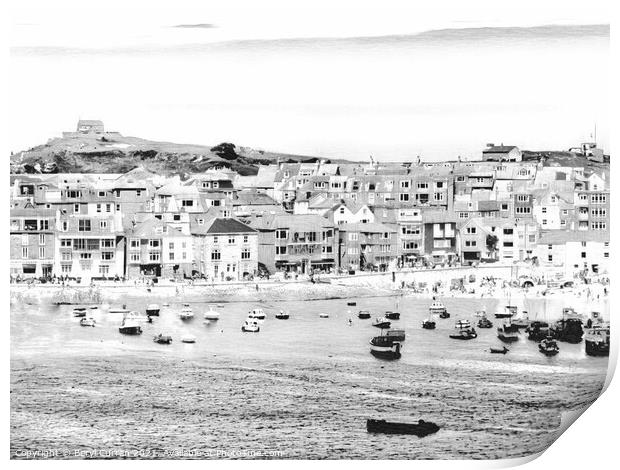 Nostalgic Charms of Monochrome St Ives Print by Beryl Curran