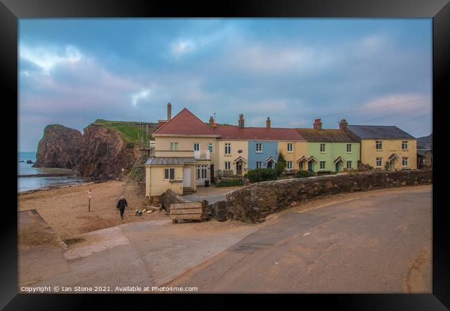 Fisherman’s cottages,Hope Cove. Framed Print by Ian Stone
