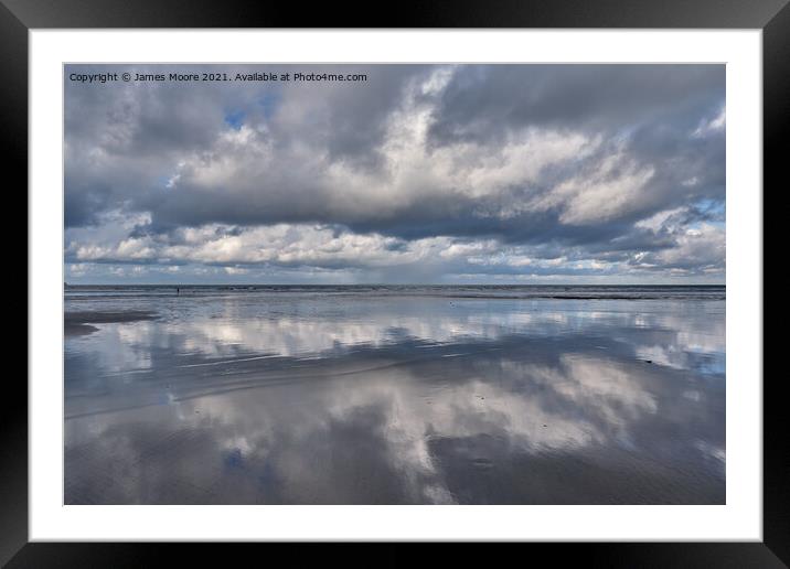 Reflections on Westward Ho! beach Framed Mounted Print by James Moore