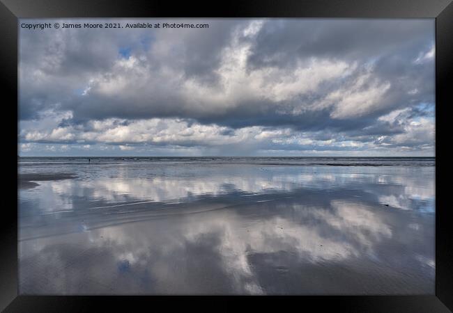 Reflections on Westward Ho! beach Framed Print by James Moore