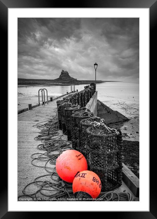 Lobster Pots and Lindisfarne Framed Mounted Print by Viv Thompson