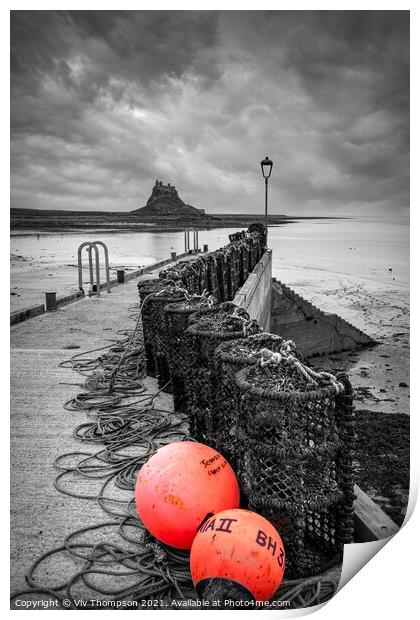 Lobster Pots and Lindisfarne Print by Viv Thompson