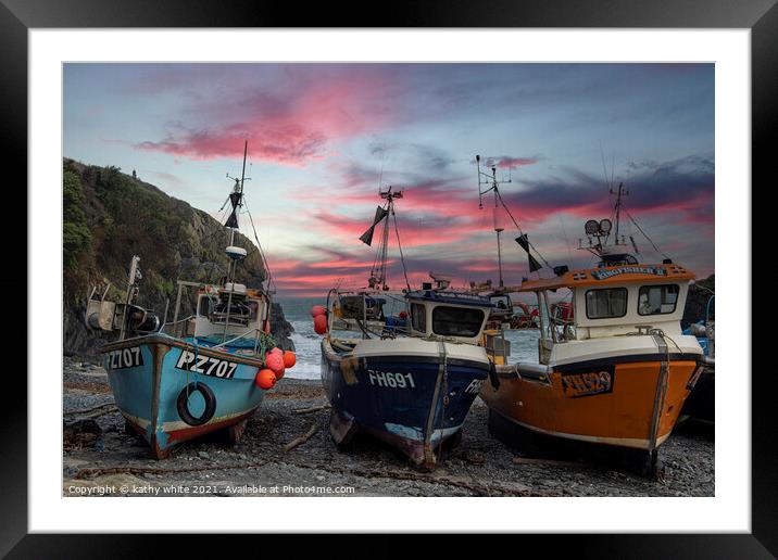 Cadgwith Cove, Fishing boats,boat in the harbour Framed Mounted Print by kathy white