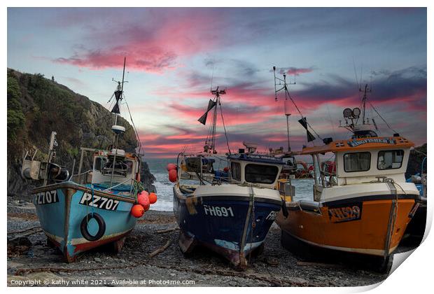 Cadgwith Cove, Fishing boats,boat in the harbour Print by kathy white
