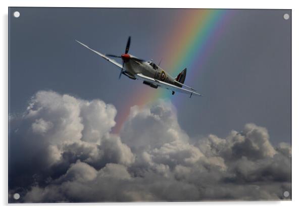 A Storm Behind The Spitfire Acrylic by Oxon Images
