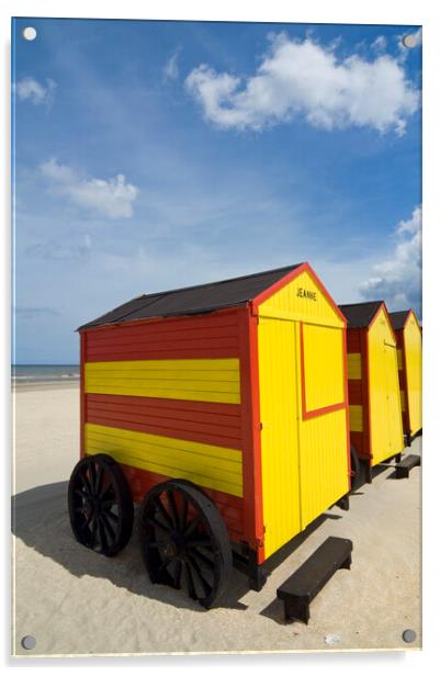 Yellow and Red Beach Huts on Wheels Acrylic by Arterra 