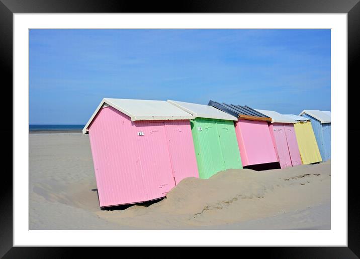 Pastel Coloured Beach Huts Framed Mounted Print by Arterra 
