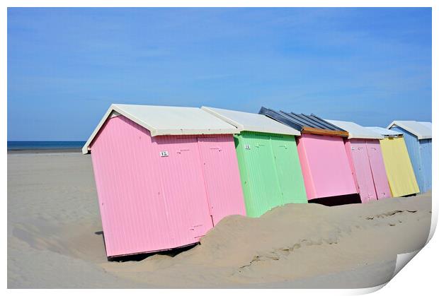 Pastel Coloured Beach Huts Print by Arterra 