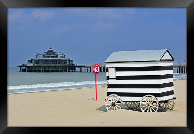 Striped Beach Hut on Wheels Framed Print by Arterra 