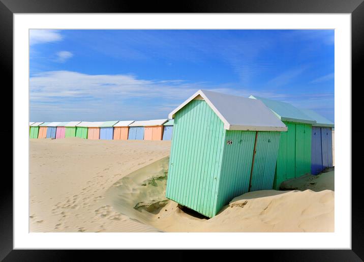 Pastel Coloured Beach Huts Framed Mounted Print by Arterra 