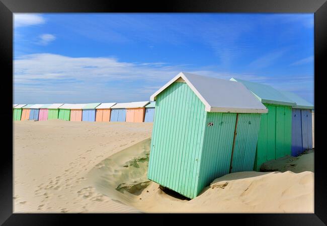 Pastel Coloured Beach Huts Framed Print by Arterra 