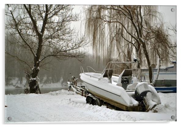 A boat covered in snow  Acrylic by liviu iordache
