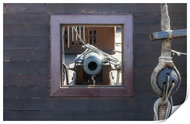frontal view of cannon in its porthole Spanish galleon Print by David Galindo