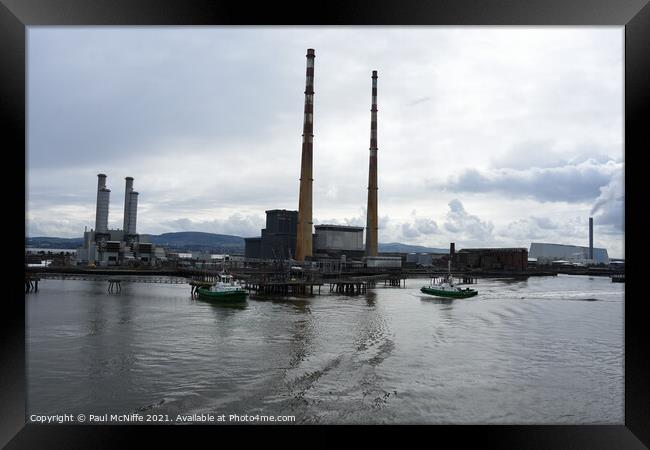  Poolbeg Power Station, Dublin Bay and Tugs Framed Print by Paul McNiffe